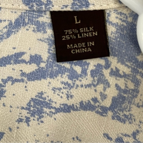 Tasso Elba Island Silk Linen Camp Shirt Hawaiian Blue Resortwear Cuban Collar - Picture 4 of 8